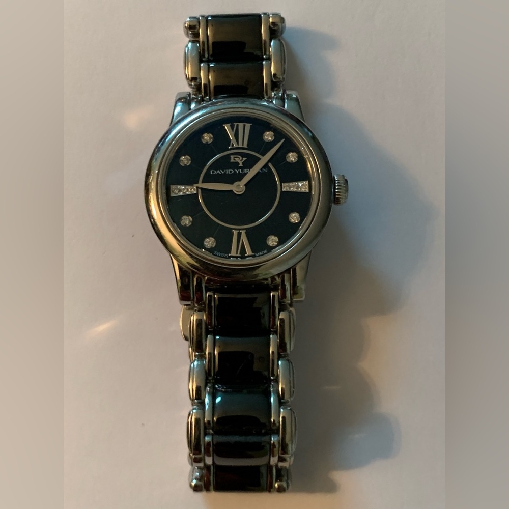 David Yurman Classic Stainless Steel Ceramic And Diamond Watch. Retail $4,500 - Picture 1 of 10